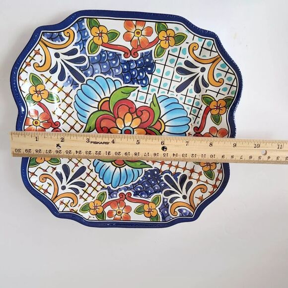 IL Mulino Spanish Tile 4 Salad and 1 Dinner Plates Blue MELAMINE Square Floral - Picture 6 of 11